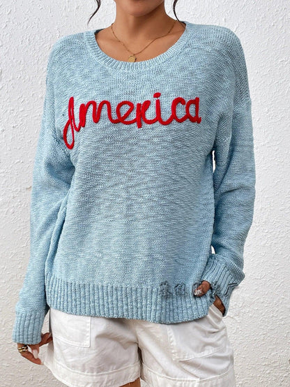 america knit crew sweater - basil boutique