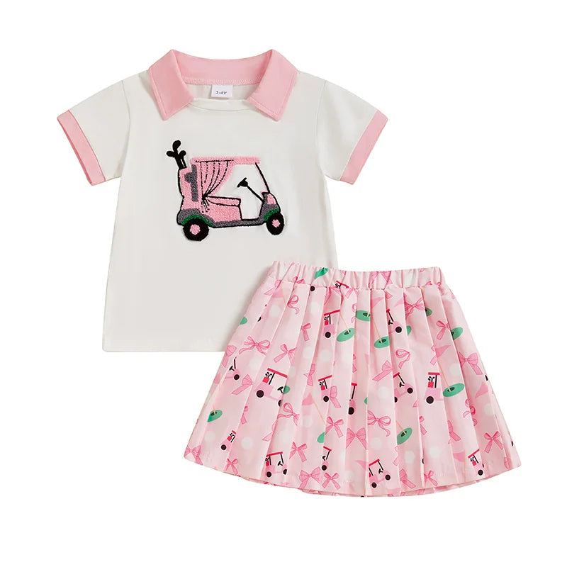 golf cart shirt + skirt kids outfit