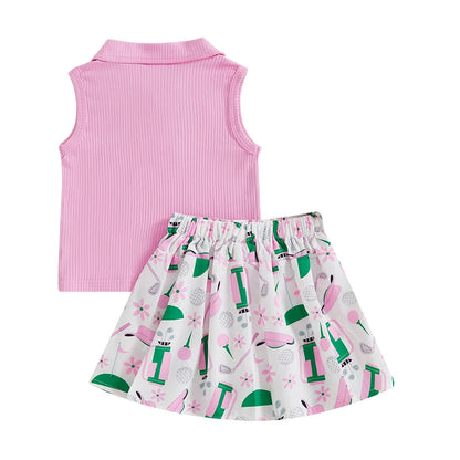 golf polo tank top + pleated skirt kids outfits
