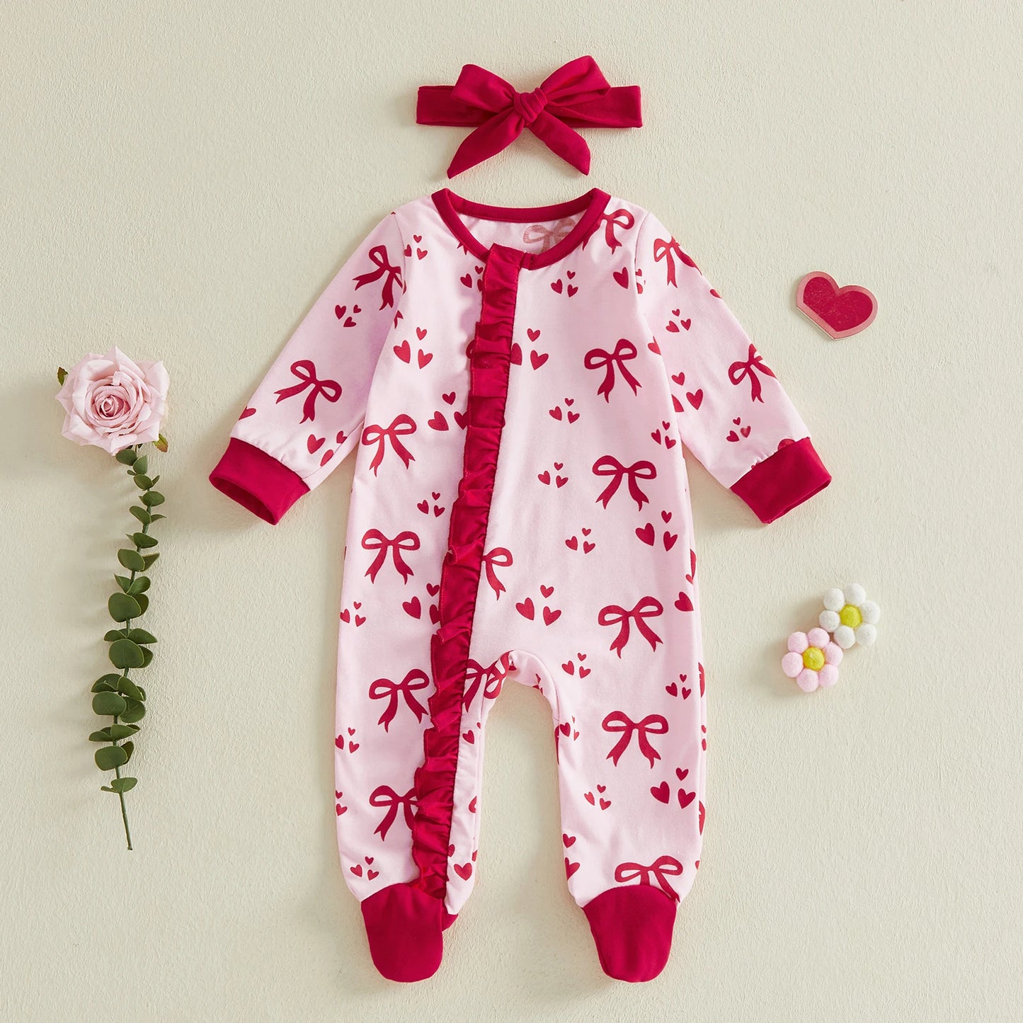 hearts + bows ruffle onesie