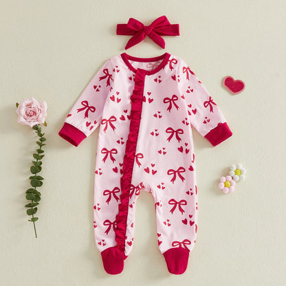 hearts + bows ruffle onesie