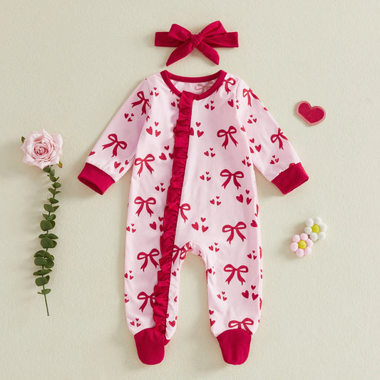 hearts + bows ruffle onesie