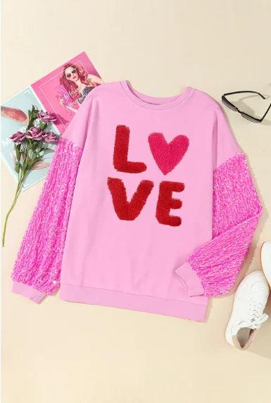 in love sequin crew sweaters