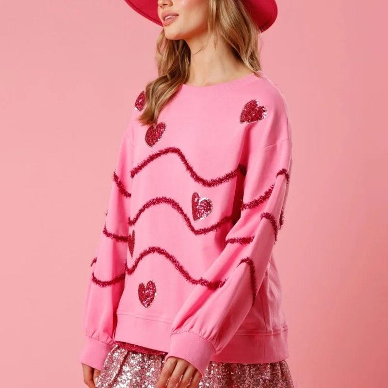 hearts + swirls sequin crew sweater