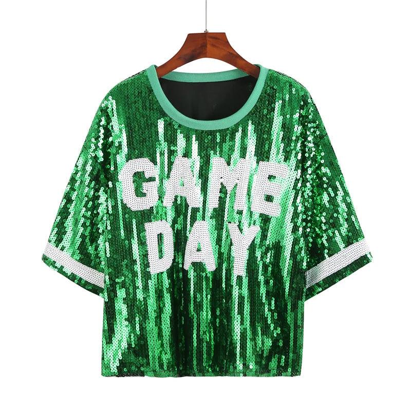 game day sequin crop top