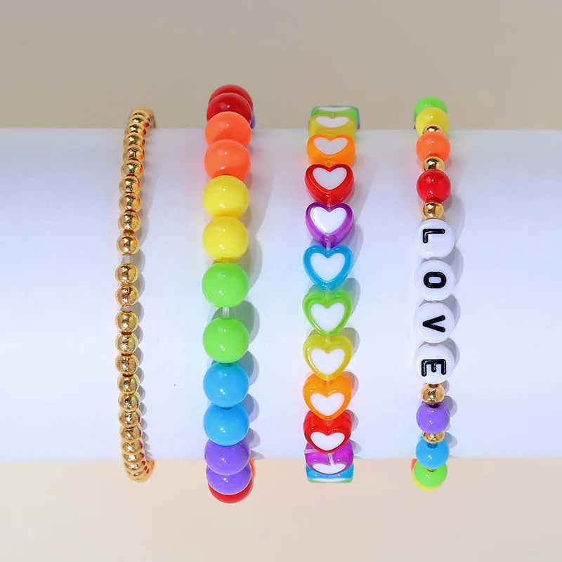 Oaoleer 4Pcs/set Pride Day Love Heart Bracelet for Woman Girls Cute Boho Mixed Color Bracelet Women Aesthetic Jewelry Wholesale - basil boutique