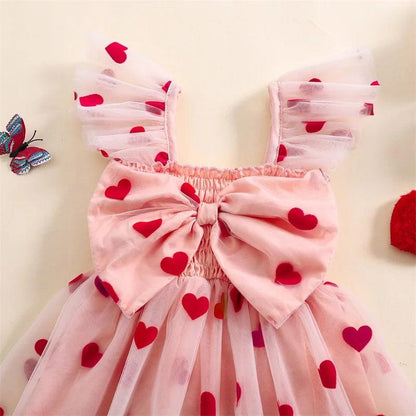 heart bow + ruffles kids dress