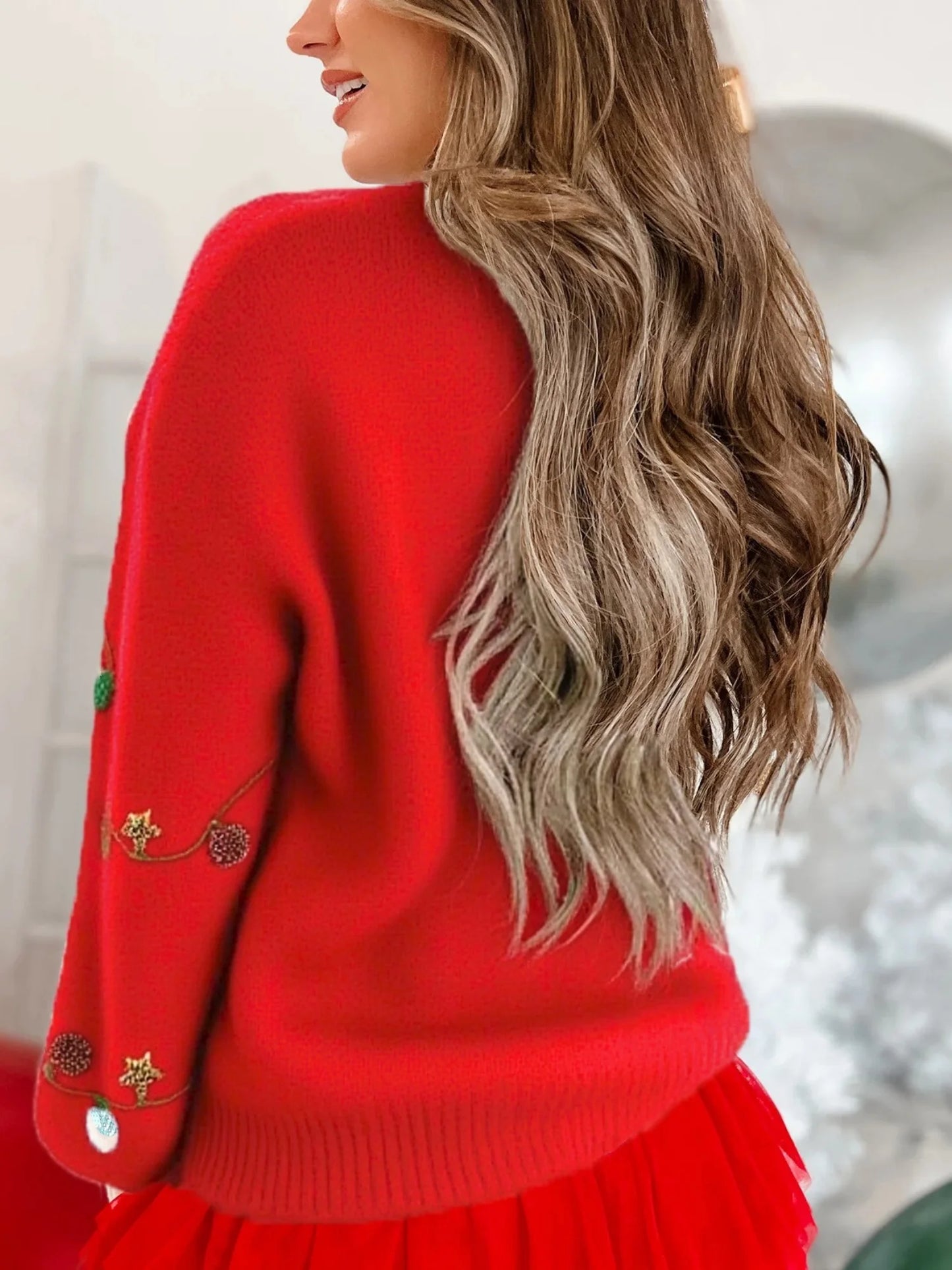 christmas garland sequin crew sweater