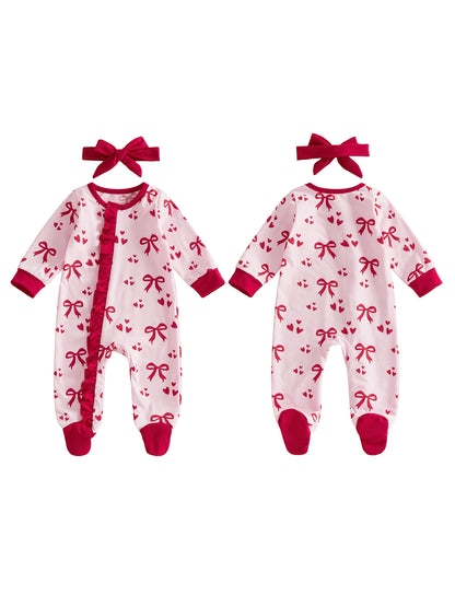 hearts + bows ruffle onesie