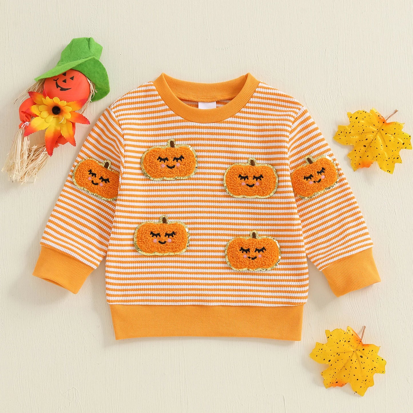 ghost + pumpkin striped kids outfits