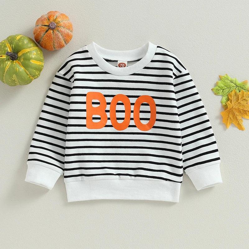 boo striped kids crew sweatshirt - basil boutique