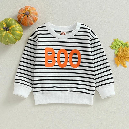 boo striped kids crew sweatshirt