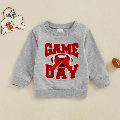 game day bow + football kids crew sweatshirt