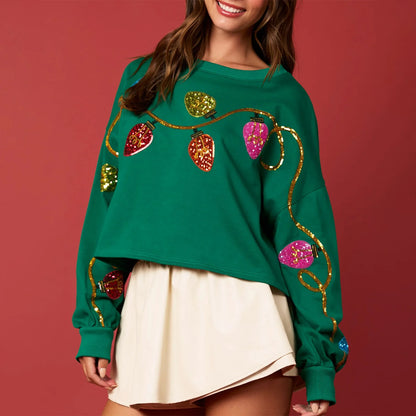 holiday lights sequin cropped crew sweater