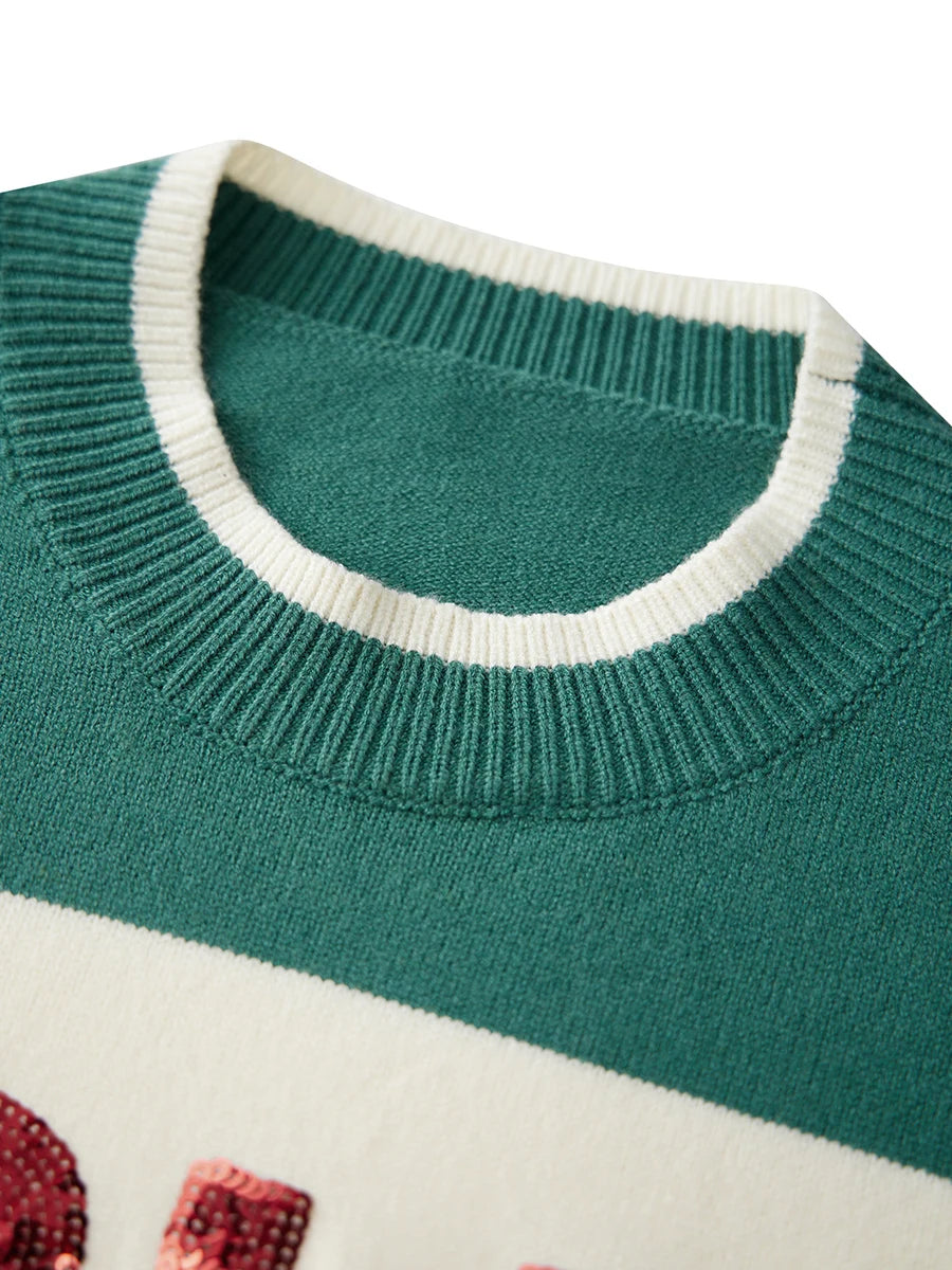 holly jolly sequin striped crew sweater