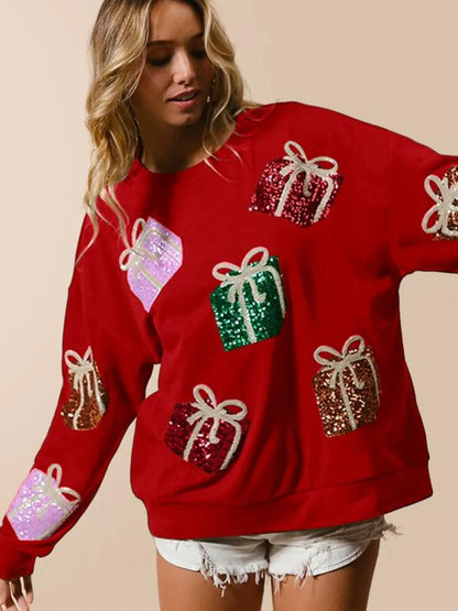 holiday present sequin crew sweater - basil boutique