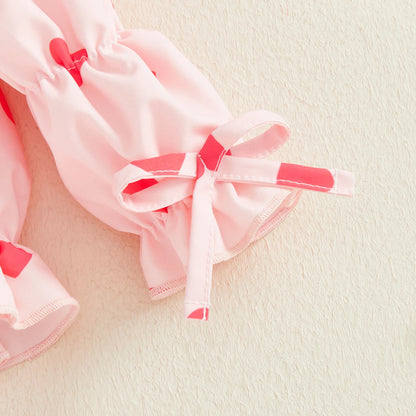 heart ruffle sleeve kids outfit