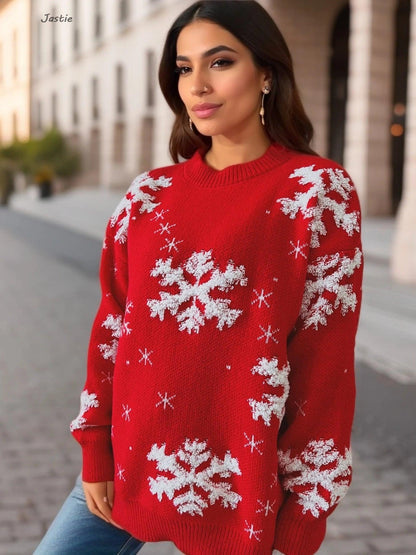 snowflake tinsel crew sweater - basil boutique