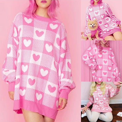 checkered heart crew sweater