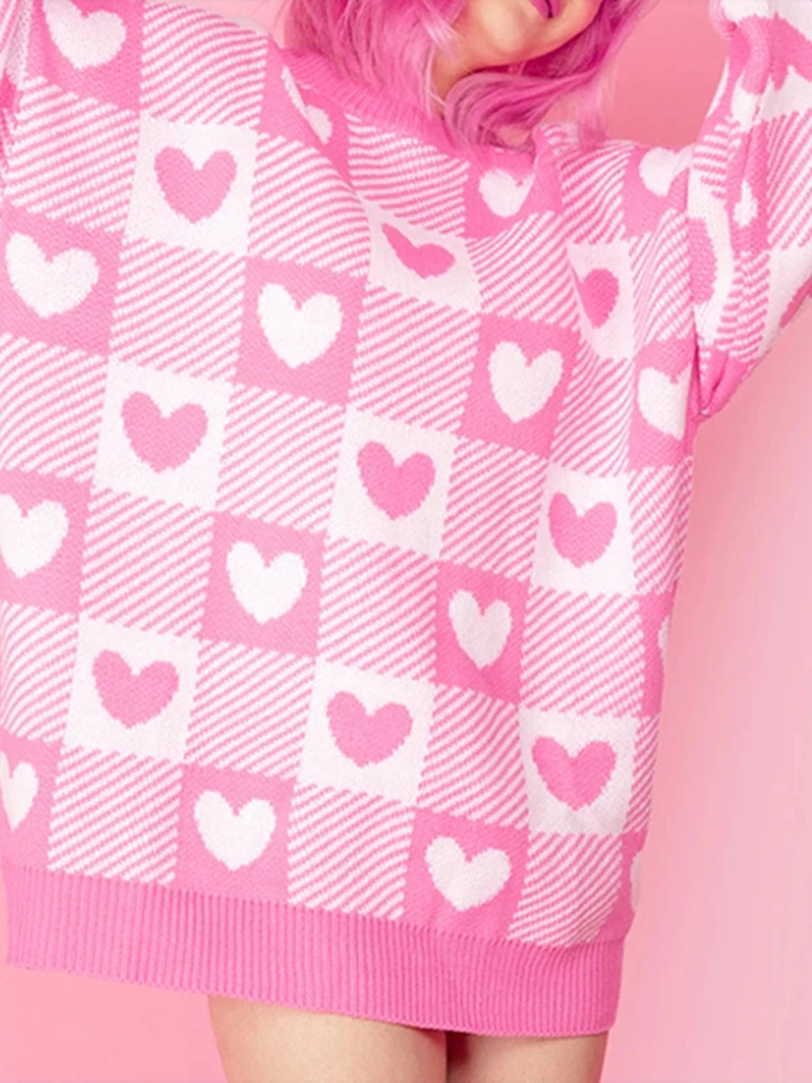 checkered heart crew sweater