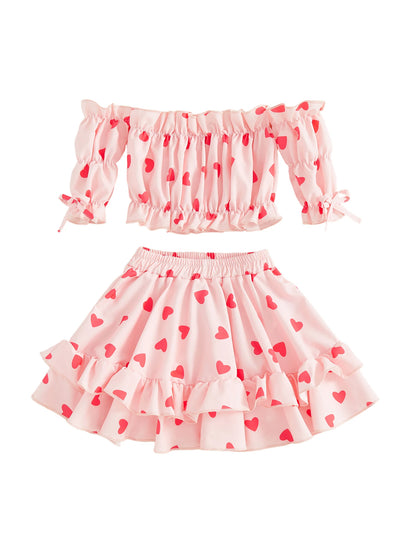 heart ruffle sleeve kids outfit