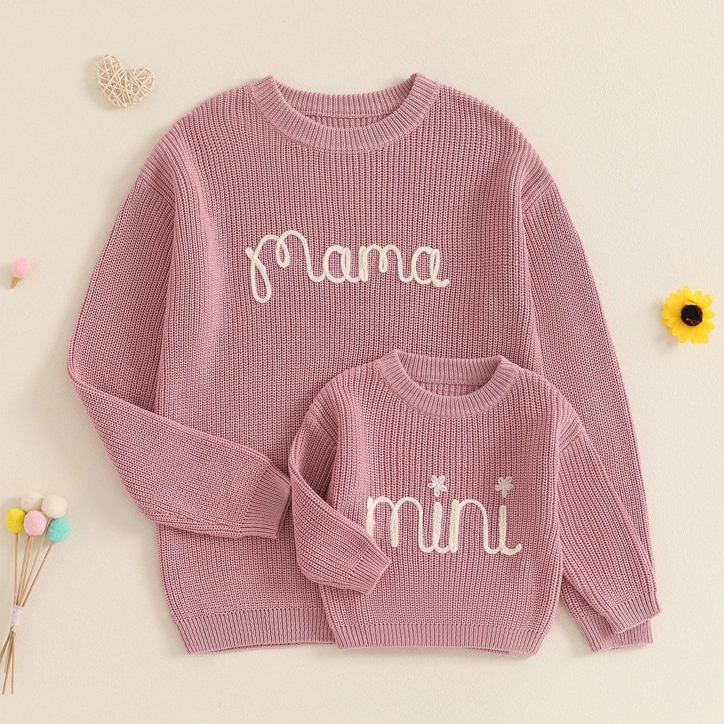 mama + mini knit matching crew sweaters - basil boutique