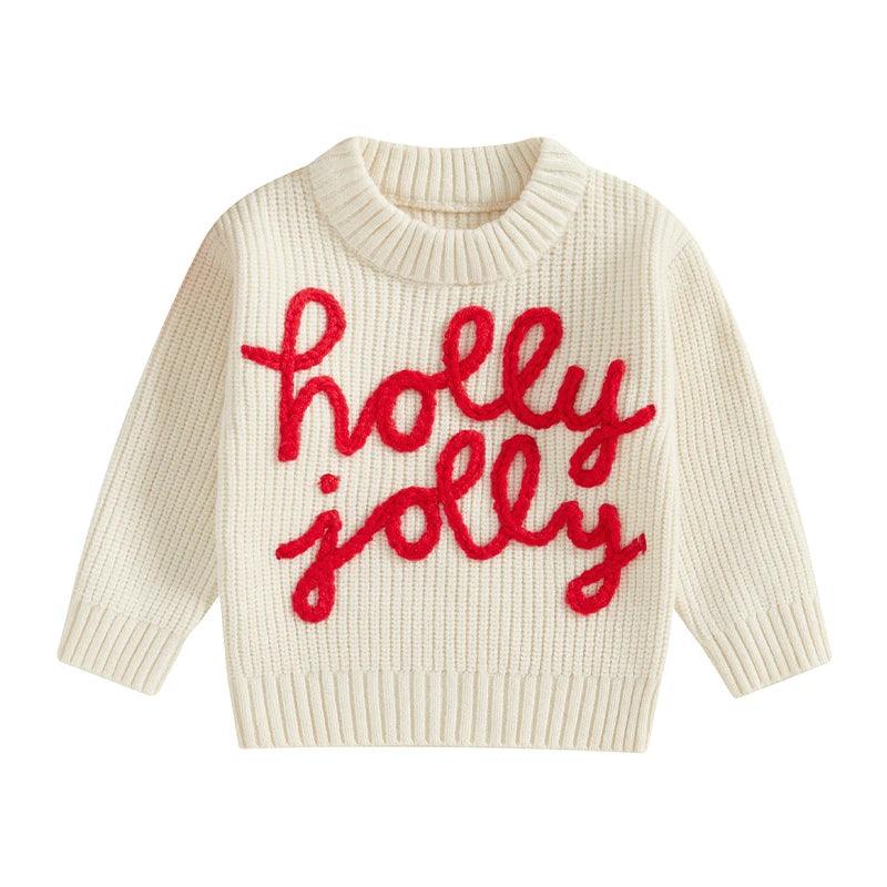 holly jolly holiday knit kids crew sweater - basil boutique