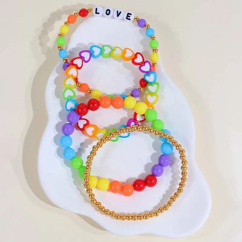 Oaoleer 4Pcs/set Pride Day Love Heart Bracelet for Woman Girls Cute Boho Mixed Color Bracelet Women Aesthetic Jewelry Wholesale - basil boutique