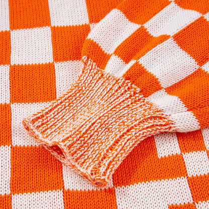 orange checkered cardigan