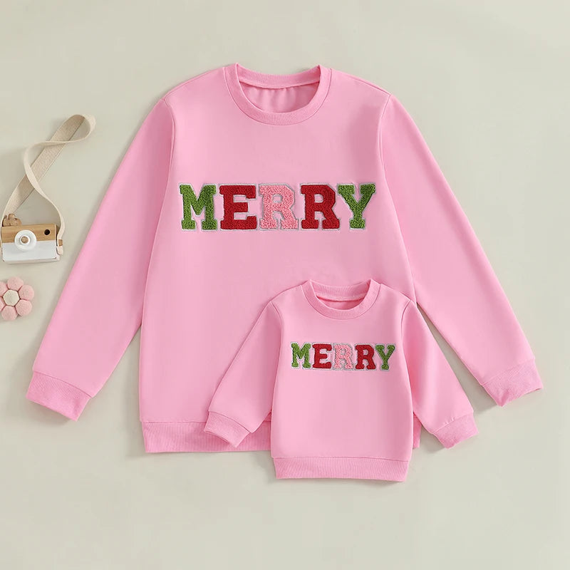 mama + mini merry matching crew sweatshirts