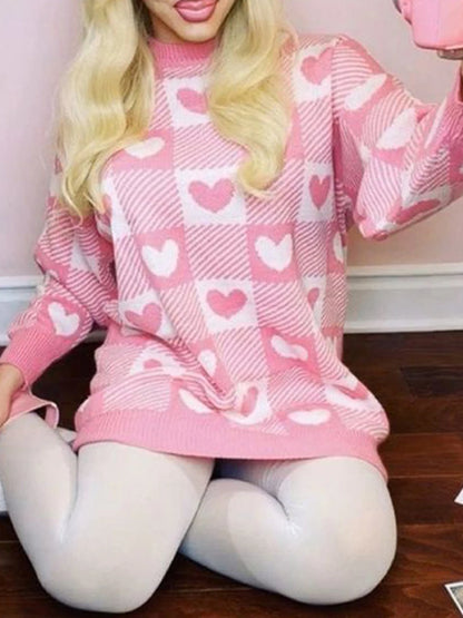 checkered heart crew sweater