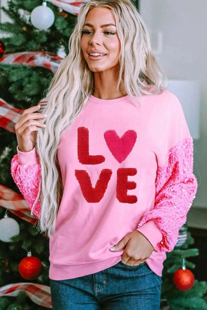 in love sequin crew sweaters