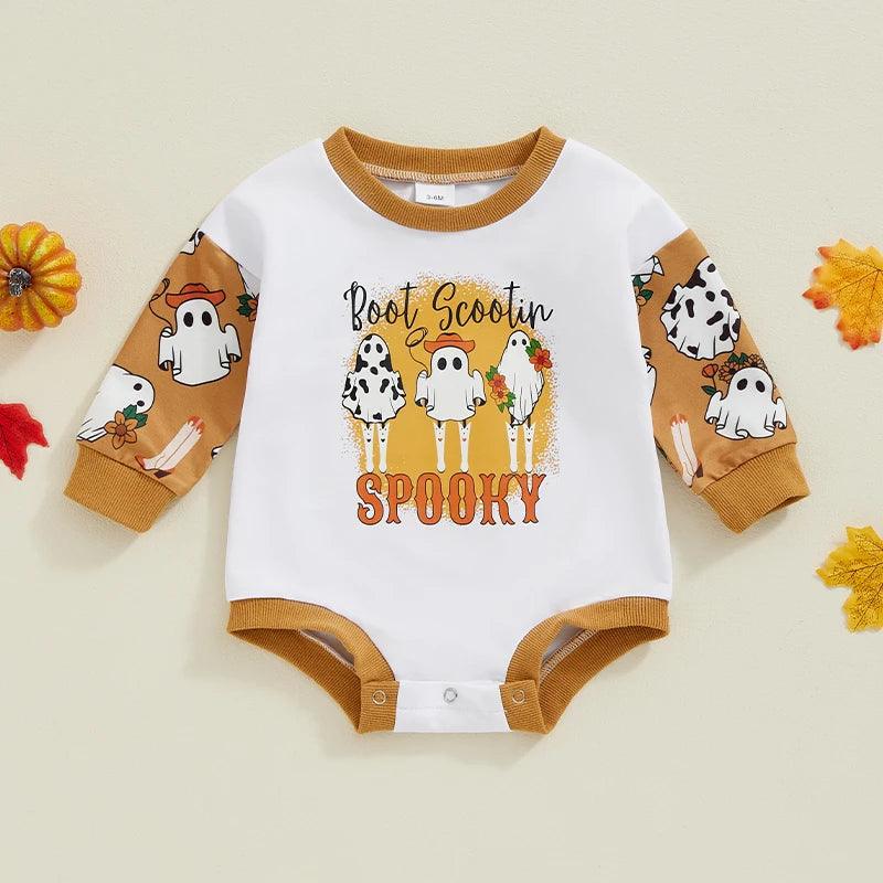 boot scootin spooky onesie - basil boutique