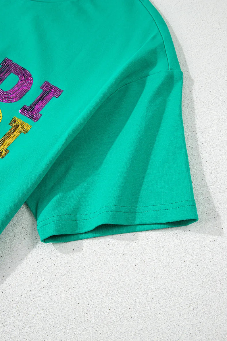 mardi gras letter sequin top