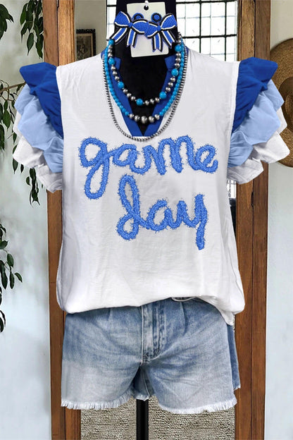 game day ruffle sleeve top - basil boutique