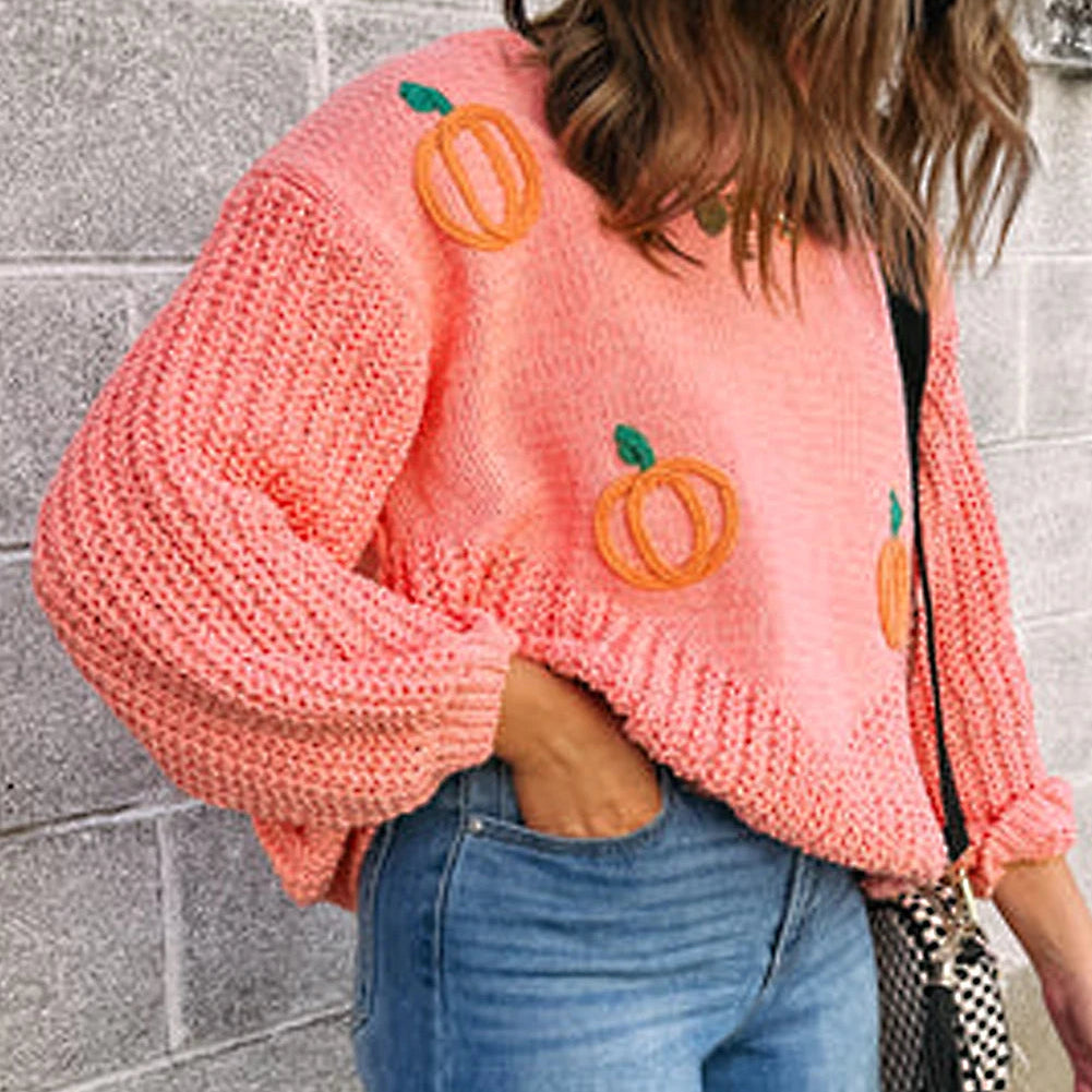 blossom pumpkin knit crew sweater