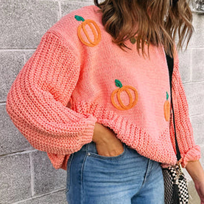 blossom pumpkin knit crew sweater