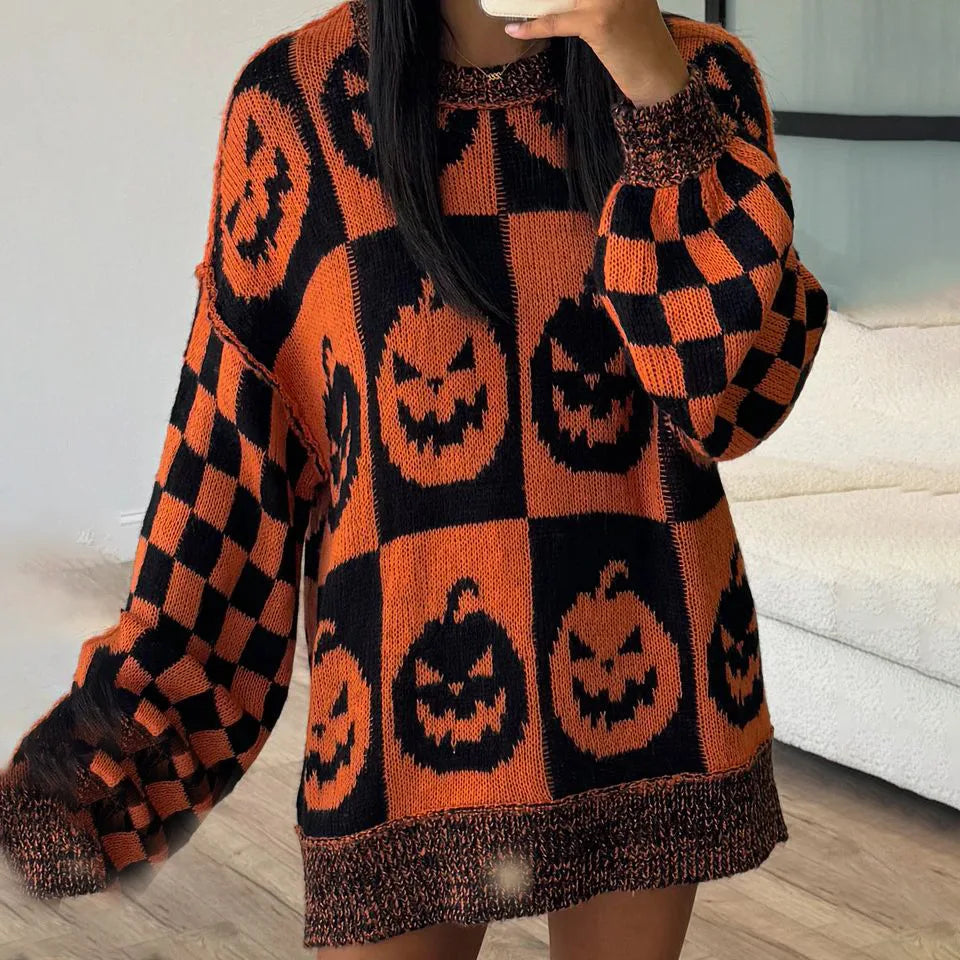 halloween checkered crew sweaters