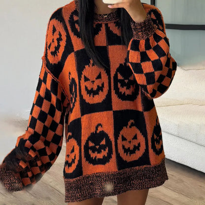halloween checkered crew sweaters
