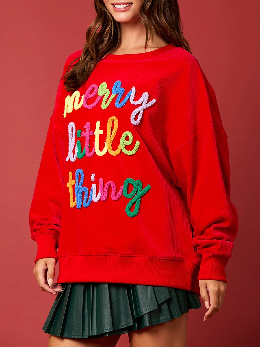 merry little things embroidered crew sweater - basil boutique