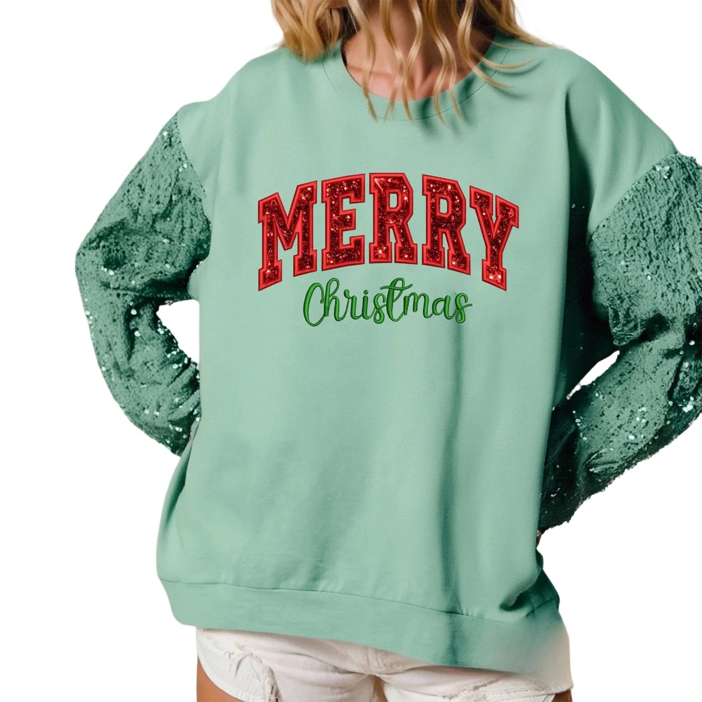 merry christmas sequin crew sweater