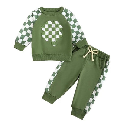 checkered clover kids outfit