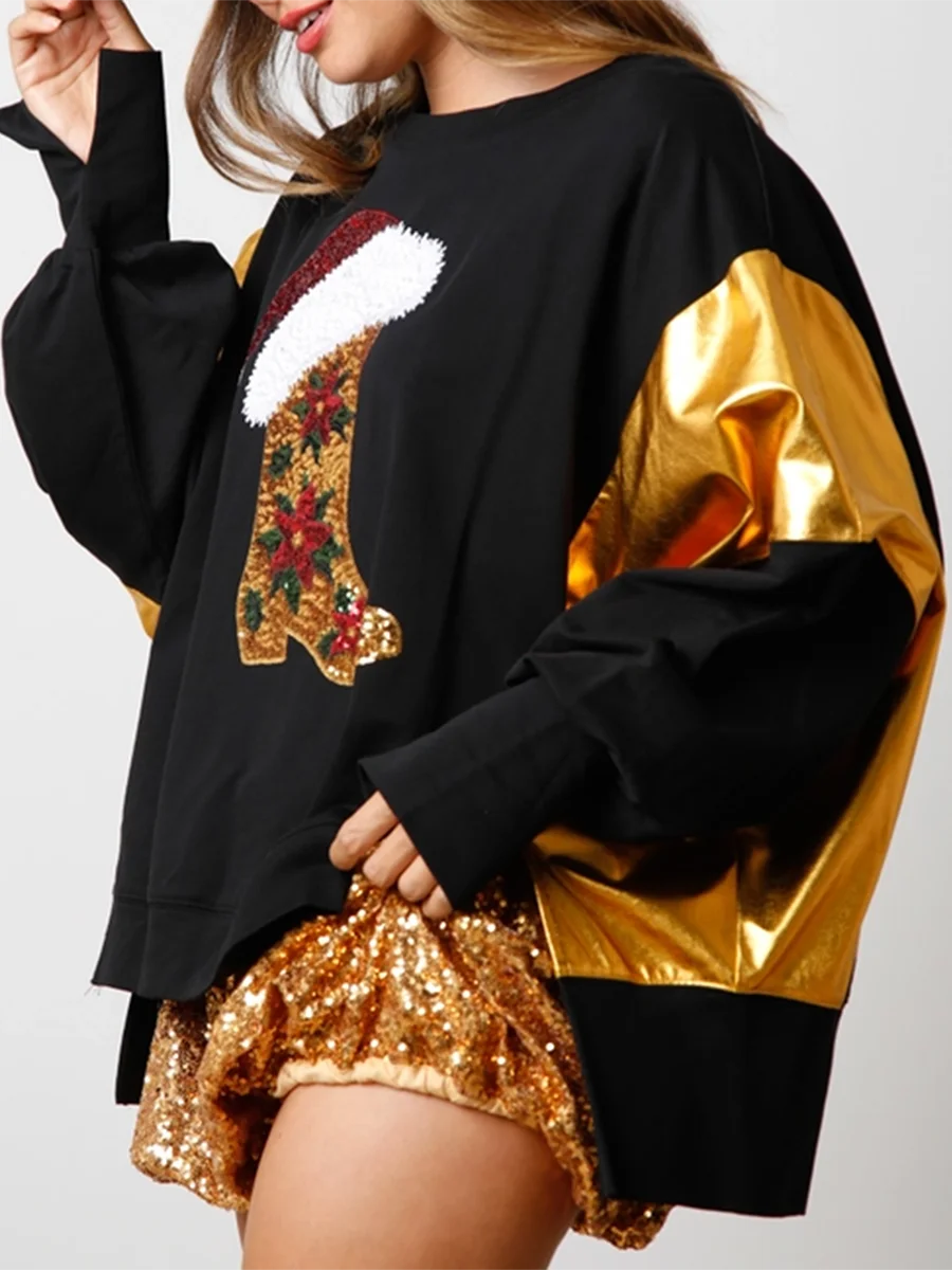 christmas cowgirl sequin crew sweater