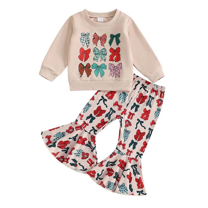 holiday bow kids outfit - basil boutique