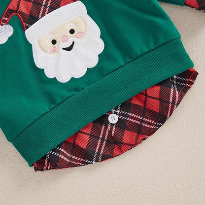 santa claus plaid kids sweatshirt - basil boutique