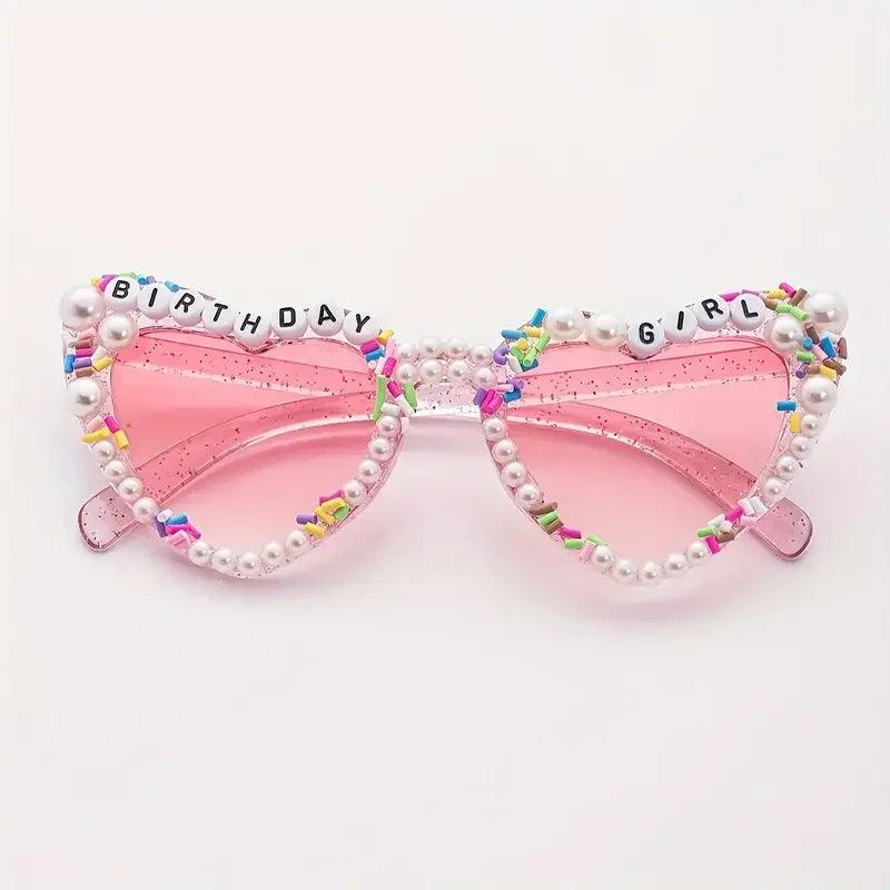 birthday girl pearl + sprinkle heart sunglasses - basil boutique