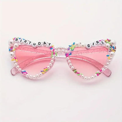 birthday girl pearl + sprinkle heart sunglasses - basil boutique