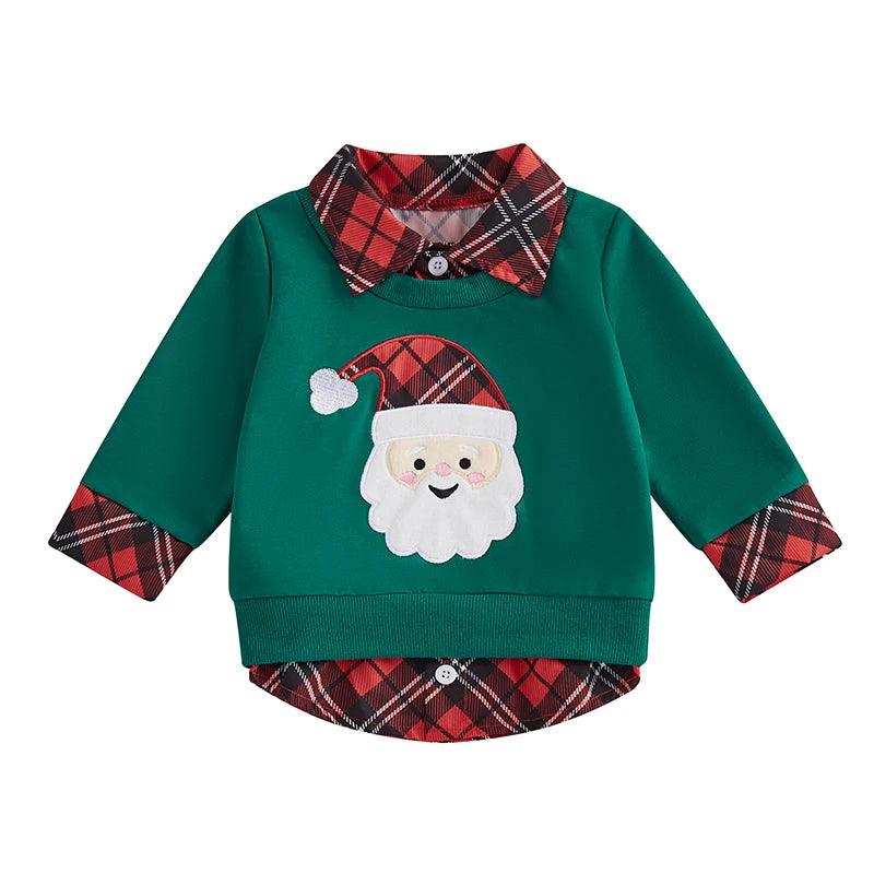 santa claus plaid kids sweatshirt - basil boutique