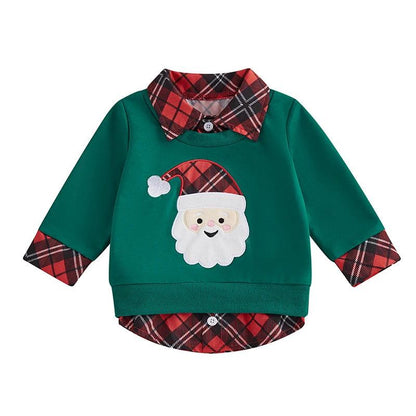 santa claus plaid kids sweatshirt - basil boutique