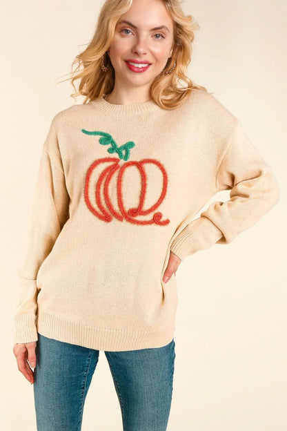 pumpkin tinsel crew sweater - basil boutique